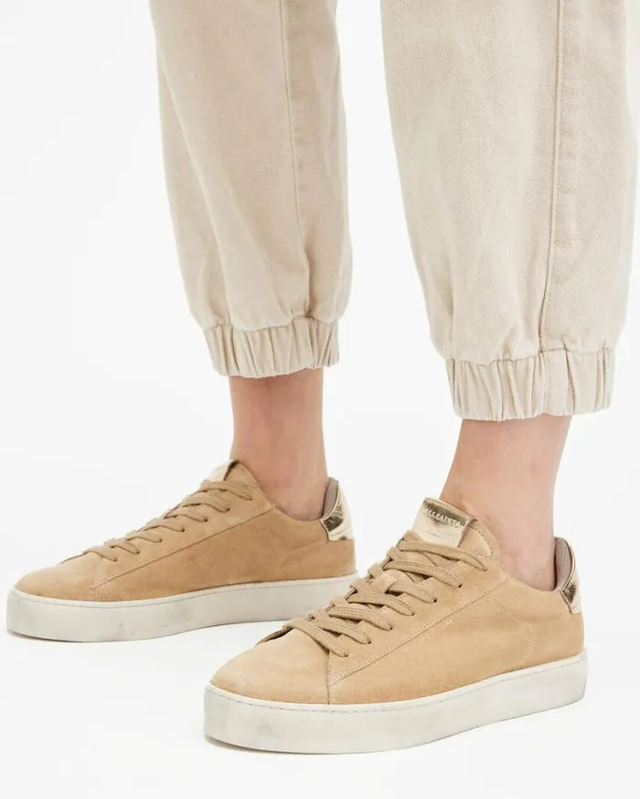 Shana Low Top Suede Sneakers Oak Beige Women AllSaints Shoes and Boots