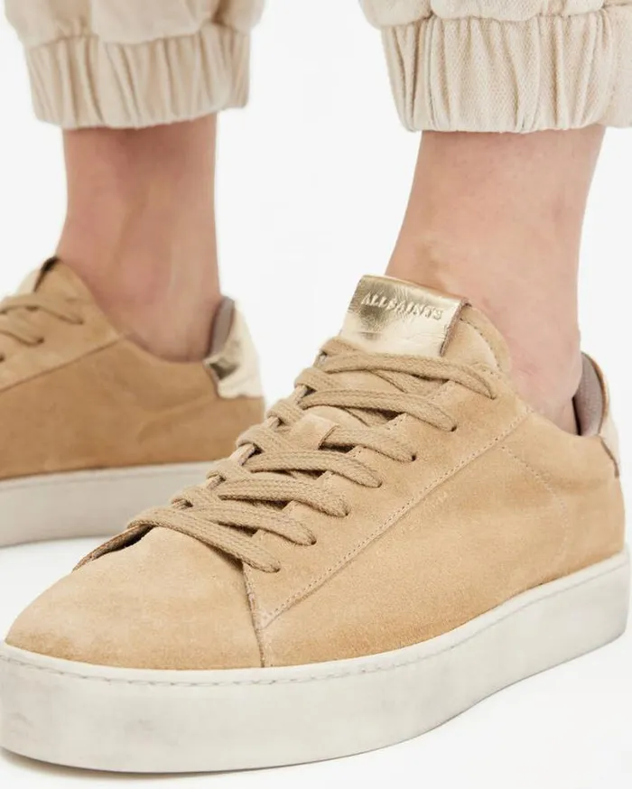 Shana Low Top Suede Sneakers Oak Beige Women AllSaints Shoes and Boots