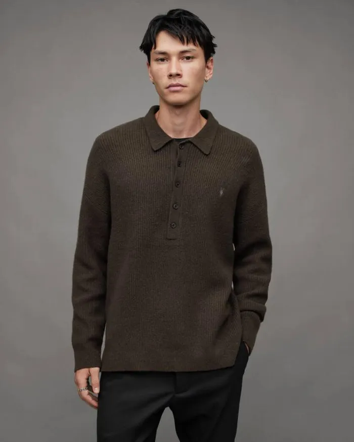Shapley Long Sleeve Polo Neck Sweater Dark Ivy Green Men AllSaints Sweaters