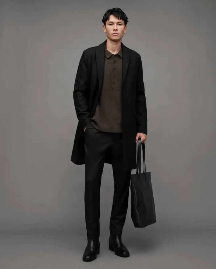 Shapley Long Sleeve Polo Neck Sweater Dark Ivy Green Men AllSaints Sweaters