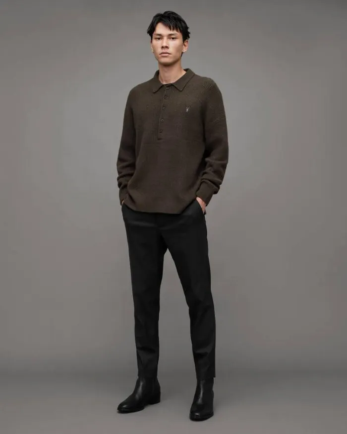 Shapley Long Sleeve Polo Neck Sweater Dark Ivy Green Men AllSaints Sweaters