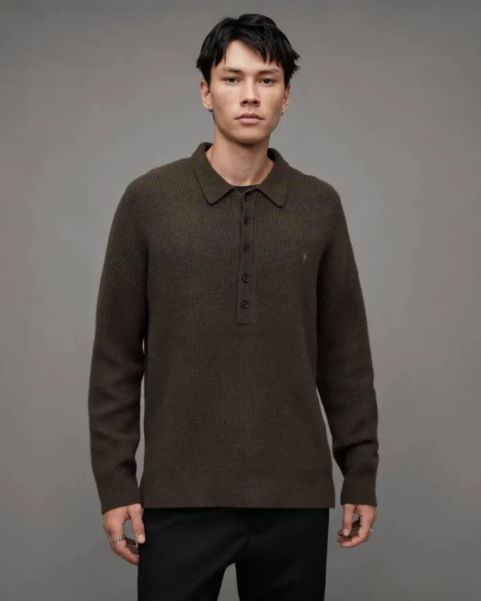 Shapley Long Sleeve Polo Neck Sweater Dark Ivy Green Men AllSaints Sweaters