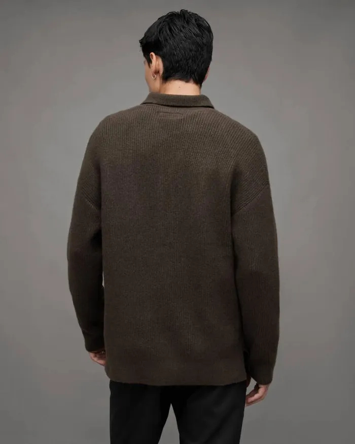 Shapley Long Sleeve Polo Neck Sweater Dark Ivy Green Men AllSaints Sweaters