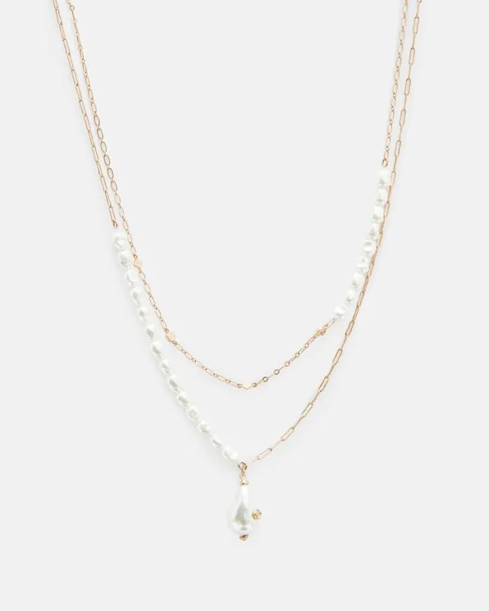 Shelby Pearl Pendant Gold Tone Necklace Warm Brass Women AllSaints Jewelry