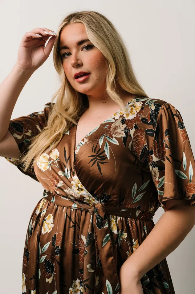 Sicily Satin Maxi Dress Mocha Floral Women Baltic Born Bump Friendly