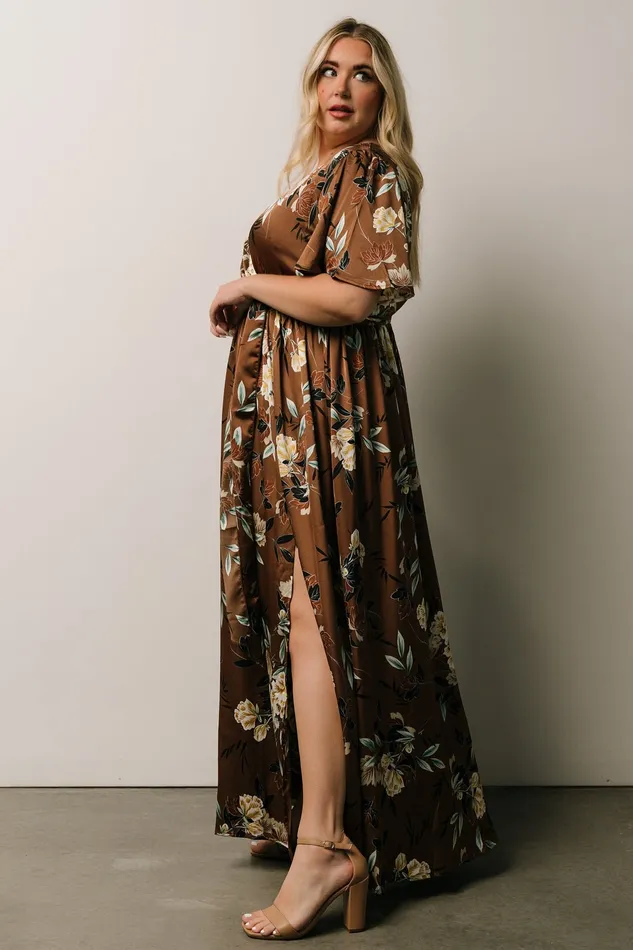 Sicily Satin Maxi Dress Mocha Floral Women Baltic Born Bump Friendly