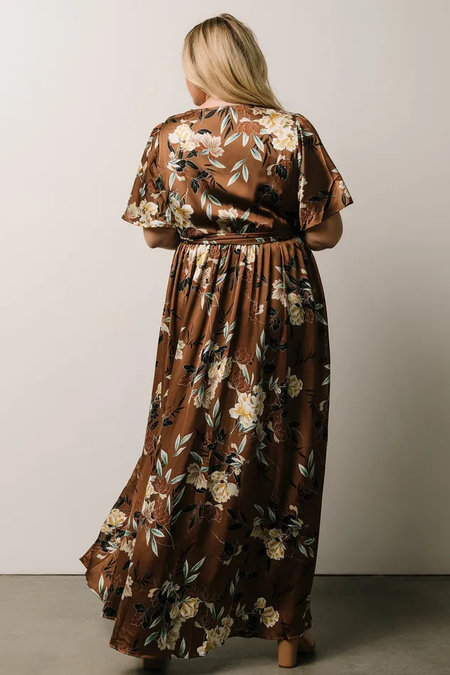 Sicily Satin Maxi Dress Mocha Floral Women Baltic Born Bump Friendly