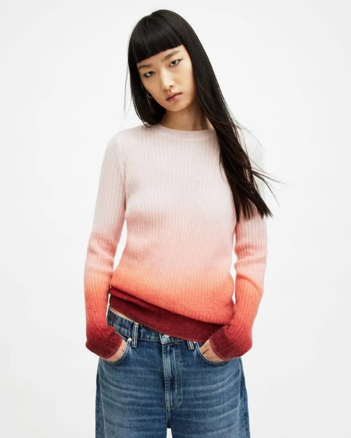 Sissy Ribbed Ombe Roll Neck Sweater Burnt Orange Women AllSaints Sweaters