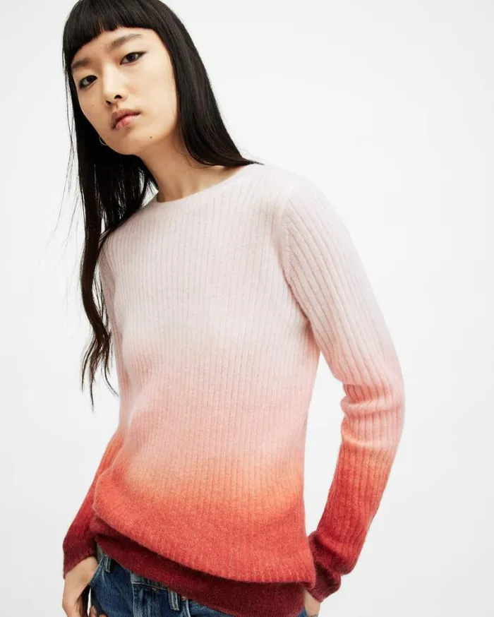 Sissy Ribbed Ombe Roll Neck Sweater Burnt Orange Women AllSaints Sweaters