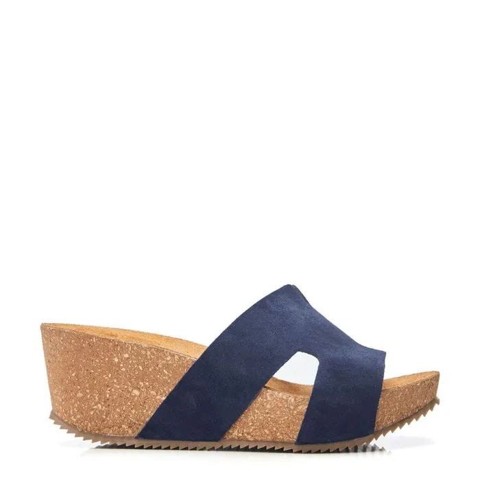 Slider Sandals Women Moda In Pelle Holle Navy Suede
