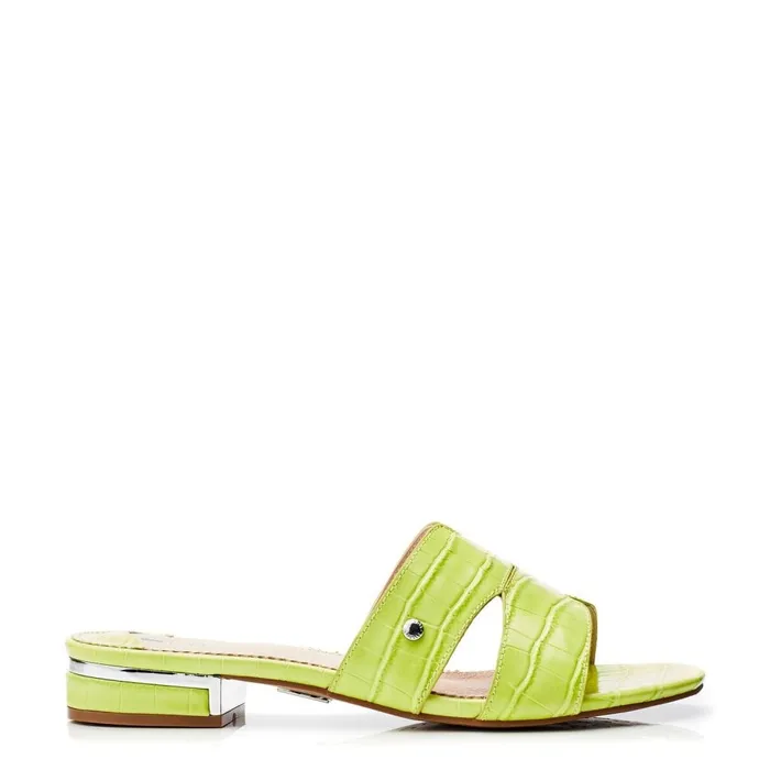 Slider Sandals Women Moda In Pelle Murah Lime Green Patent Mocc Croc