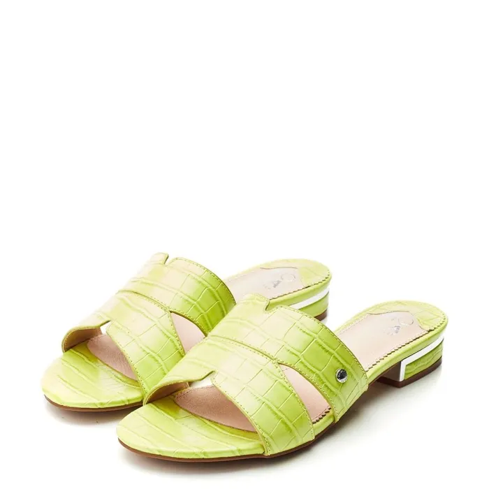 Slider Sandals Women Moda In Pelle Murah Lime Green Patent Mocc Croc