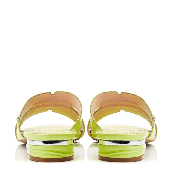 Slider Sandals Women Moda In Pelle Murah Lime Green Patent Mocc Croc