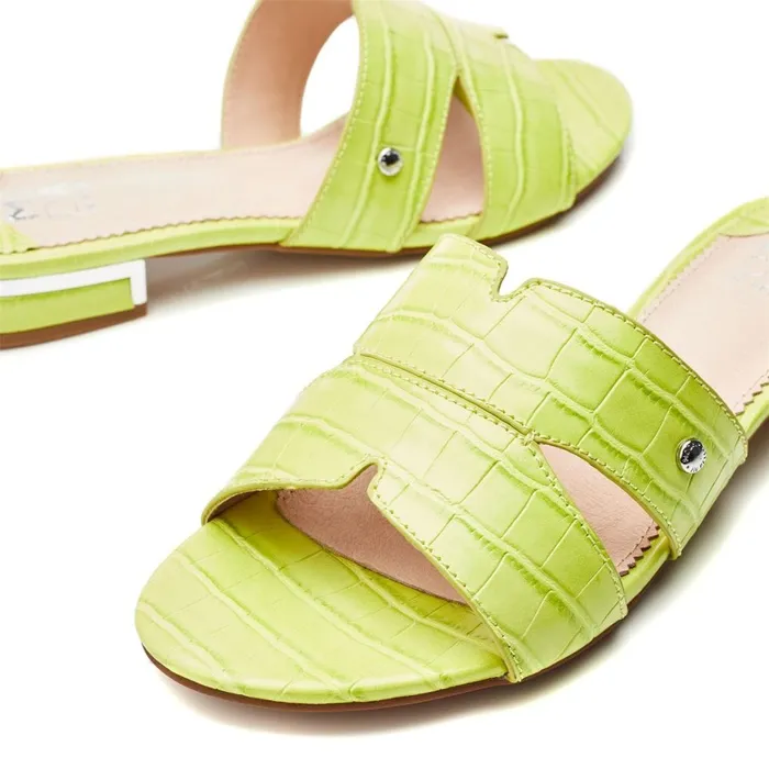 Slider Sandals Women Moda In Pelle Murah Lime Green Patent Mocc Croc