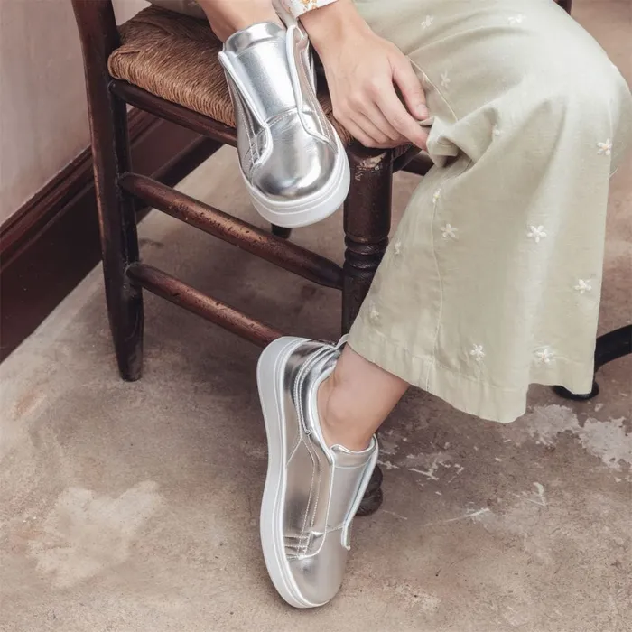 SlipOn Trainers Women Moda In Pelle Adaline Silver Porvair