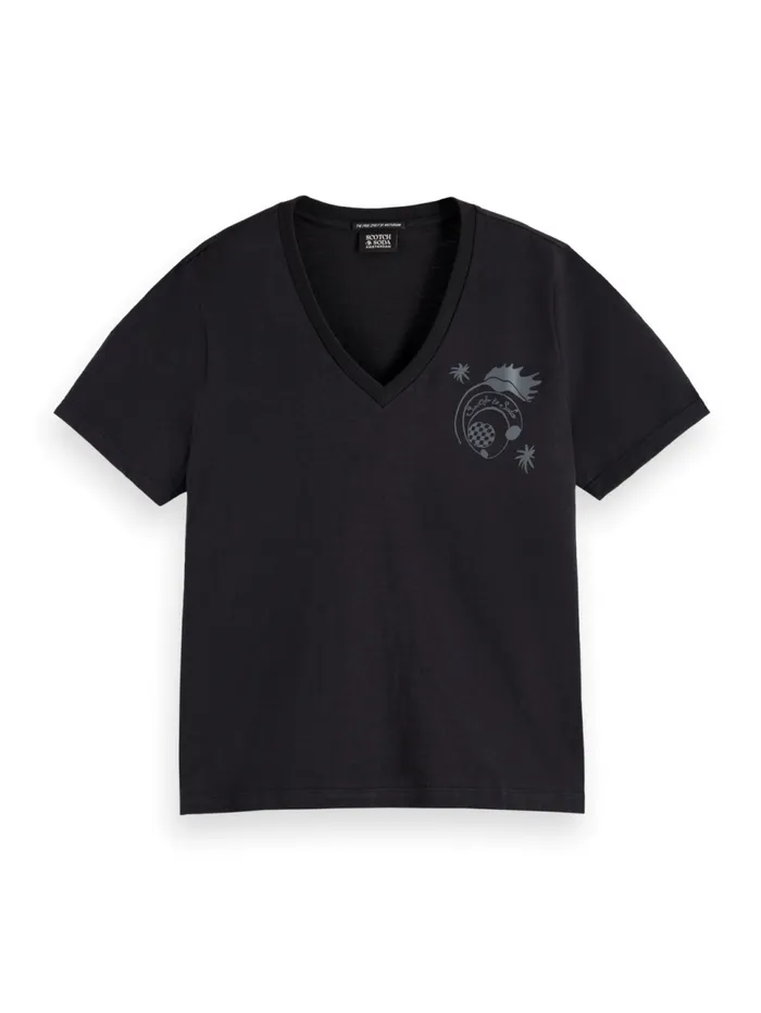 SLUB VNECK REGULAR FIT TSHIRT Evening Black Women Scotch and Soda Tops and TShirts SLUB VNECK REGULAR FIT TSHIRT Evening Black Women Scotch and Soda Tops and TShirts