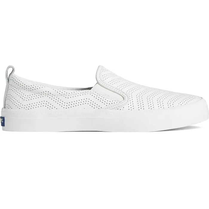 Sneakers Women Sperry Crest Twin Gore Perforated Leather Slip On Sneaker White