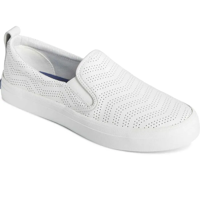 Sneakers Women Sperry Crest Twin Gore Perforated Leather Slip On Sneaker White