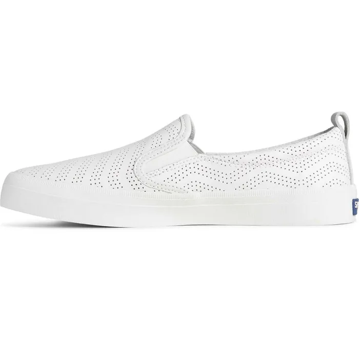 Sneakers Women Sperry Crest Twin Gore Perforated Leather Slip On Sneaker White