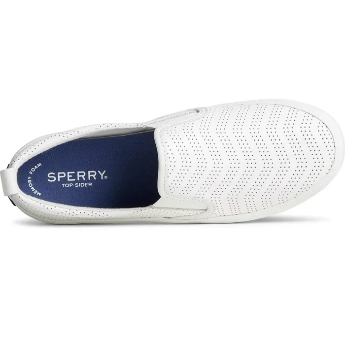 Sneakers Women Sperry Crest Twin Gore Perforated Leather Slip On Sneaker White
