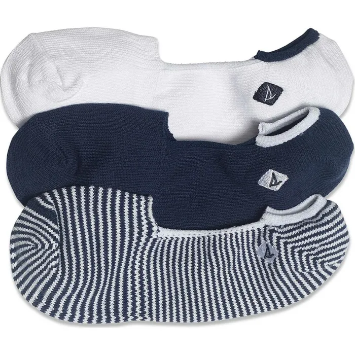 Socks and Liners Men Sperry Boat Shoe 3Pack Canoe Liner Sock Navy White Stripe