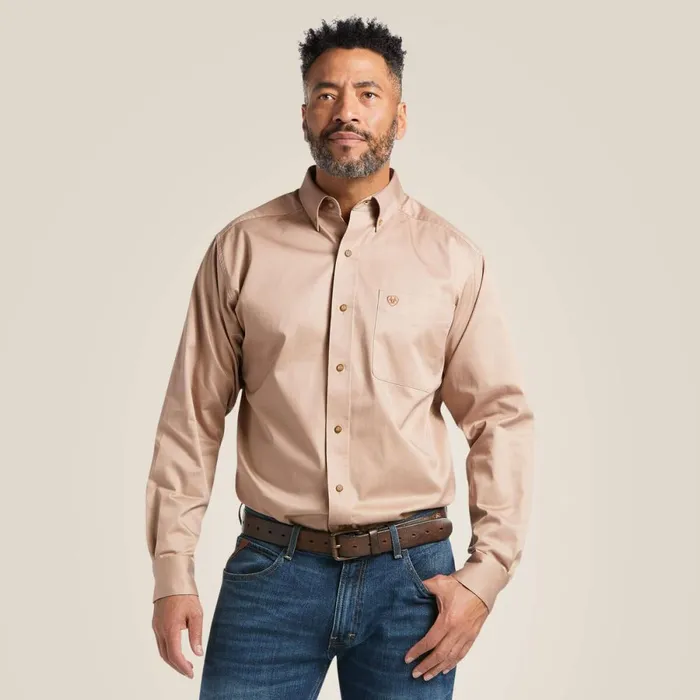 Solid Twill Classic Fit Shirt Khaki Men Ariat Button Down Shirts