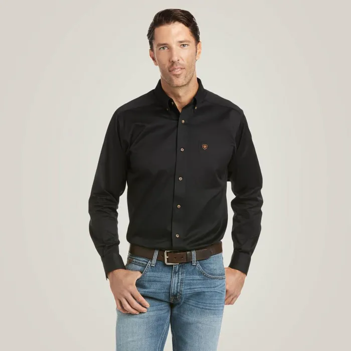 Solid Twill Fitted Shirt Black Men Ariat Button Down Shirts