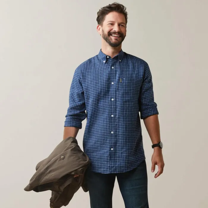 Sonoma Shirt Navy Tattersal Men Ariat Button Down Shirts