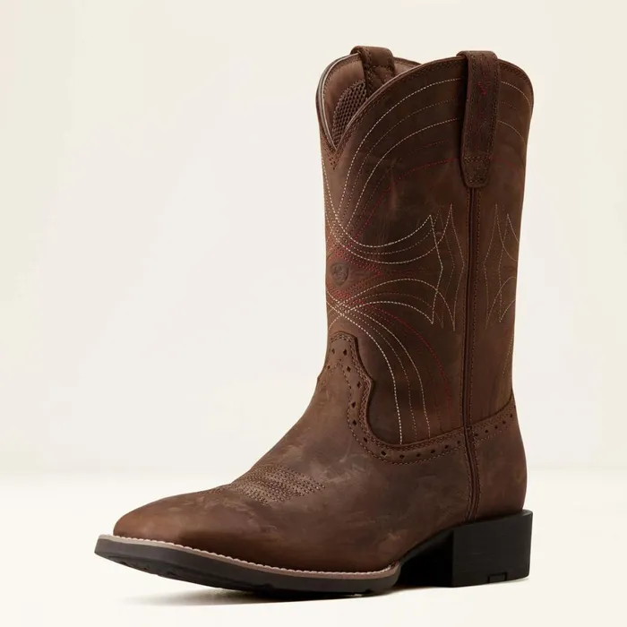 Sport Wide Square Toe Cowboy Boot Distressed Brown Men Ariat Western Boots