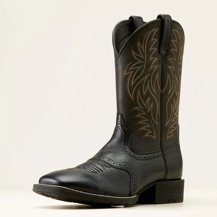 Sport Wide Square Toe Western Boot Black Deertan Men Ariat Western Boots