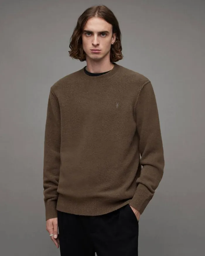 Statten Ramskull Crew Neck Sweater Ash Khaki Green Men AllSaints Sweaters