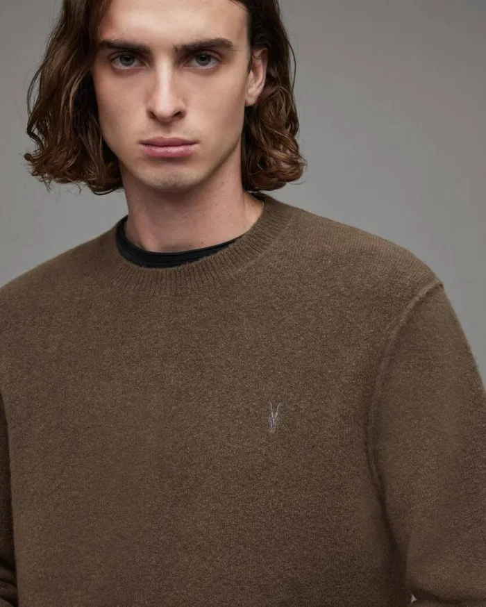 Statten Ramskull Crew Neck Sweater Ash Khaki Green Men AllSaints Sweaters