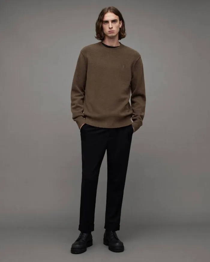 Statten Ramskull Crew Neck Sweater Ash Khaki Green Men AllSaints Sweaters