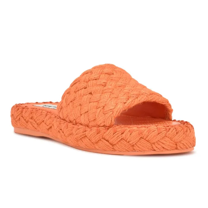 Stef Woven Slide Sandals Orange Women Nine West Low Heel Stef Woven Slide Sandals Orange Women Nine West Low Heel