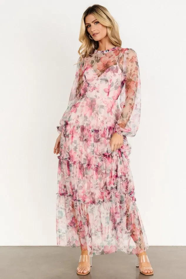 Stephanie Tiered Maxi Dress Mauve Floral Women Baltic Born Tulle Styles