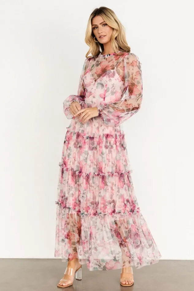 Stephanie Tiered Maxi Dress Mauve Floral Women Baltic Born Tulle Styles