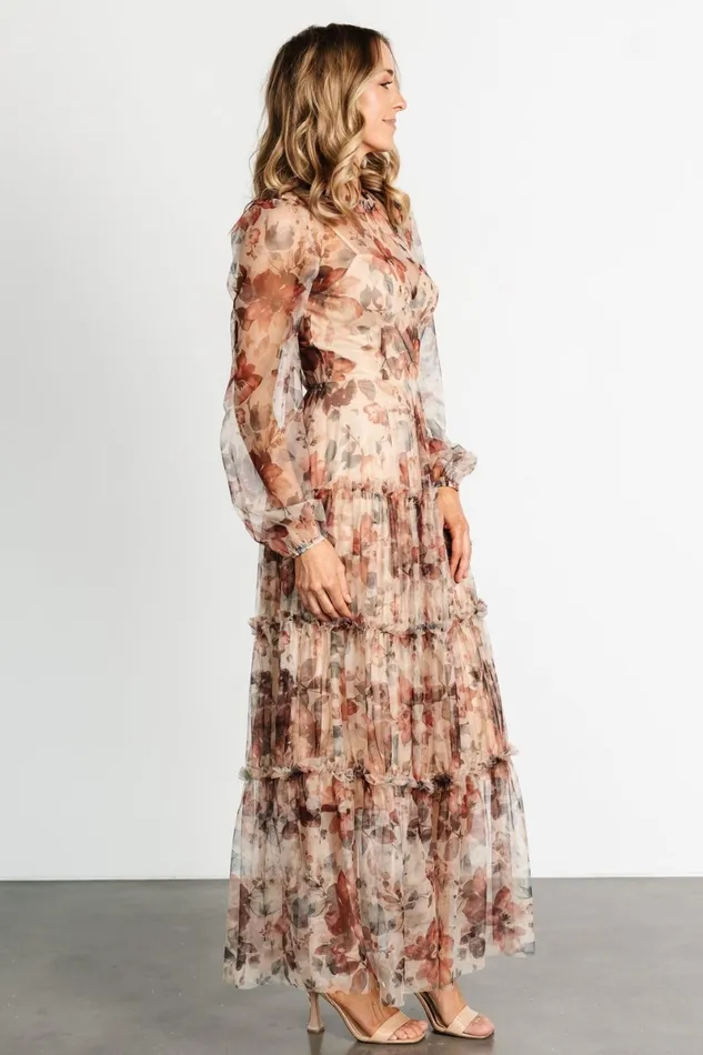 Stephanie Tiered Maxi Dress Taupe Floral Women Baltic Born Tulle Styles Stephanie Tiered Maxi Dress Taupe Floral Women Baltic Born Tulle Styles