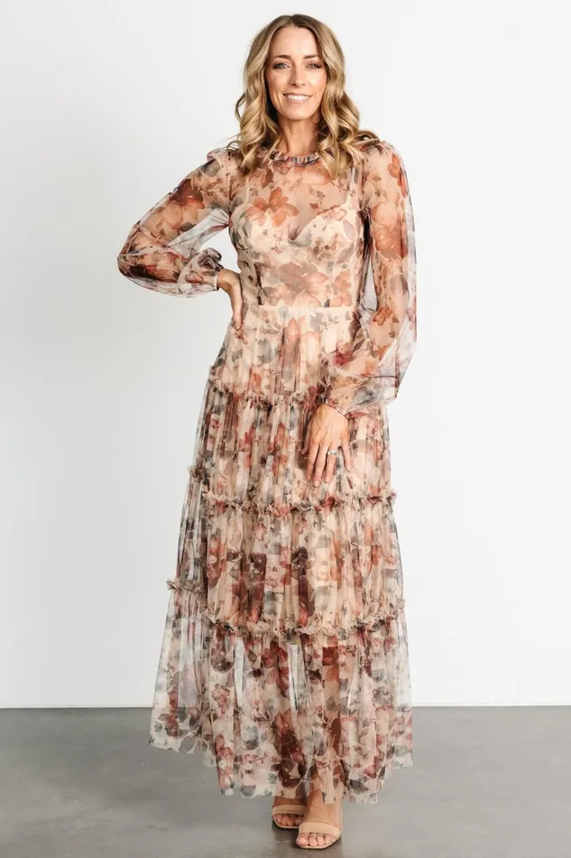Stephanie Tiered Maxi Dress Taupe Floral Women Baltic Born Tulle Styles Stephanie Tiered Maxi Dress Taupe Floral Women Baltic Born Tulle Styles
