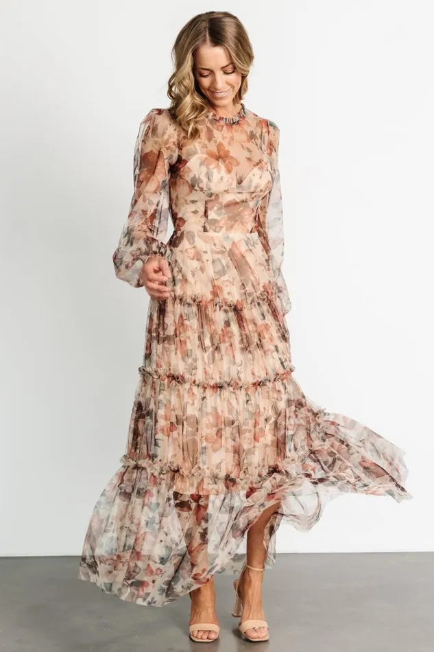 Stephanie Tiered Maxi Dress Taupe Floral Women Baltic Born Tulle Styles Stephanie Tiered Maxi Dress Taupe Floral Women Baltic Born Tulle Styles
