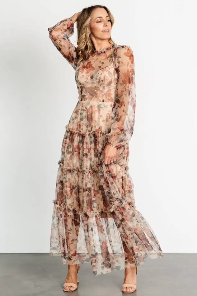 Stephanie Tiered Maxi Dress Taupe Floral Women Baltic Born Tulle Styles Stephanie Tiered Maxi Dress Taupe Floral Women Baltic Born Tulle Styles