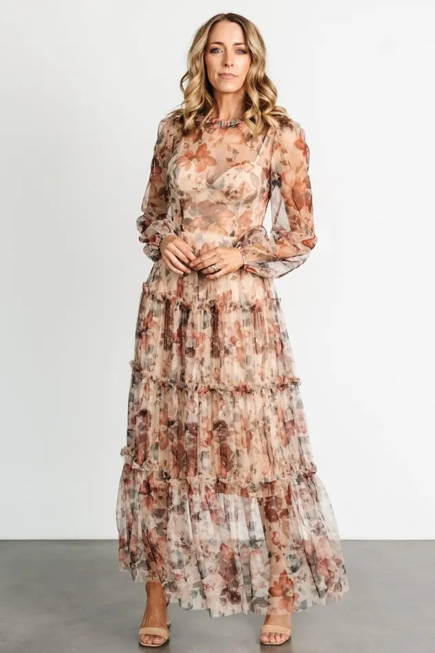 Stephanie Tiered Maxi Dress Taupe Floral Women Baltic Born Tulle Styles Stephanie Tiered Maxi Dress Taupe Floral Women Baltic Born Tulle Styles