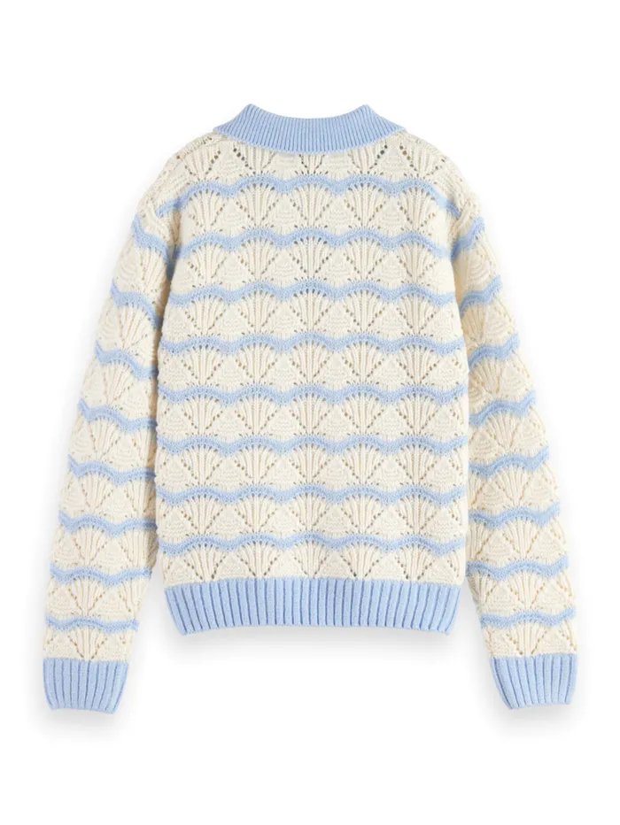 STRIPE BOXY PULLOVER WITH COLLAR Pacific Blue Kids Scotch and Soda Knitwear