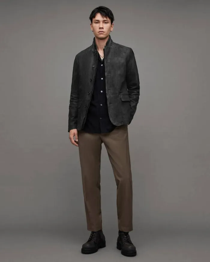 Survey Double Layered Leather Blazer Black Men AllSaints Jackets and Coats