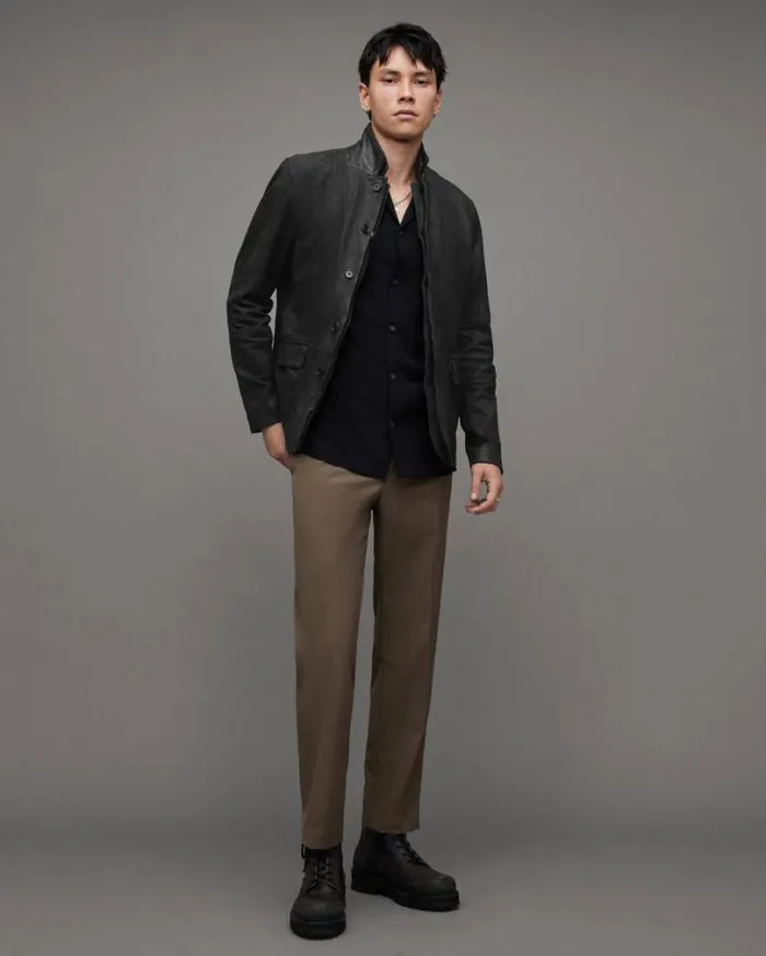 Survey Double Layered Leather Blazer Black Men AllSaints Jackets and Coats