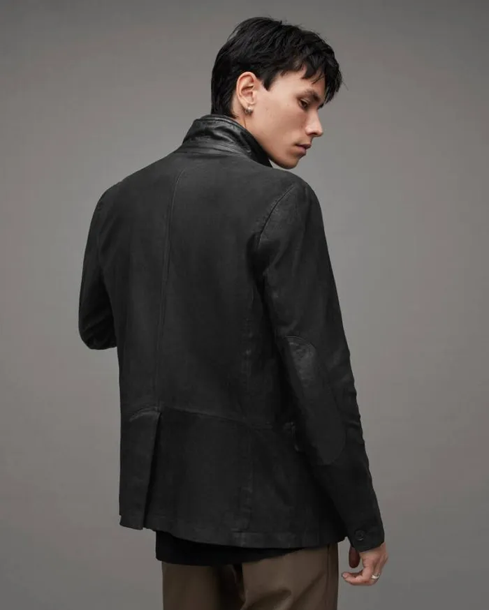 Survey Double Layered Leather Blazer Black Men AllSaints Jackets and Coats