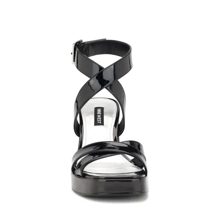 Tackle Ankle Strap Platform Sandals Black Patent Women Nine West Heeled Tackle Ankle Strap Platform Sandals Black Patent Women Nine West Heeled