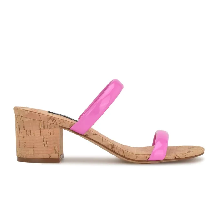 Tae Heeled Slide Sandals Neon Pink Cork Women Nine West Low Heel