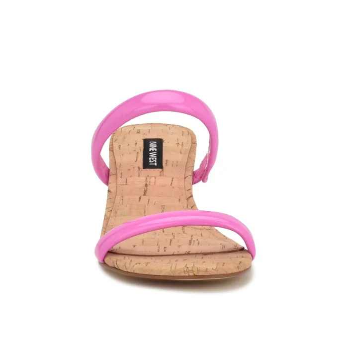 Tae Heeled Slide Sandals Neon Pink Cork Women Nine West Low Heel Tae Heeled Slide Sandals Neon Pink Cork Women Nine West Low Heel