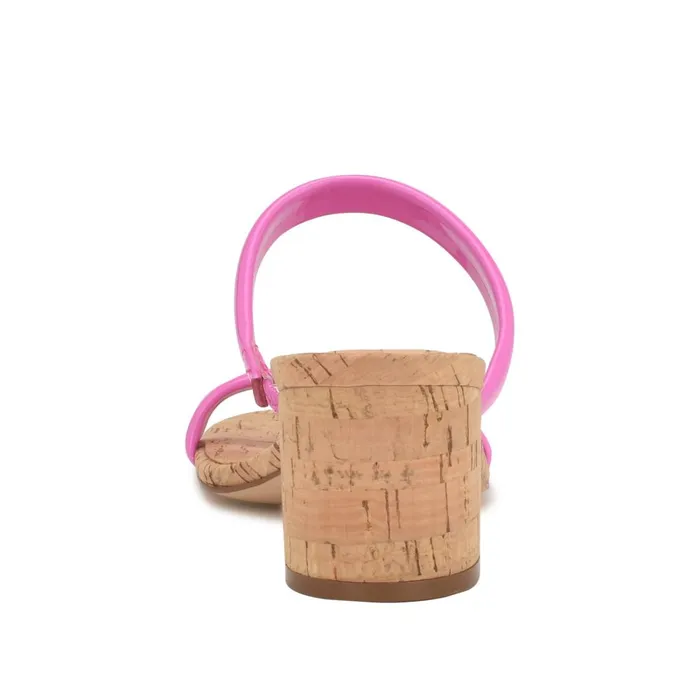 Tae Heeled Slide Sandals Neon Pink Cork Women Nine West Low Heel Tae Heeled Slide Sandals Neon Pink Cork Women Nine West Low Heel