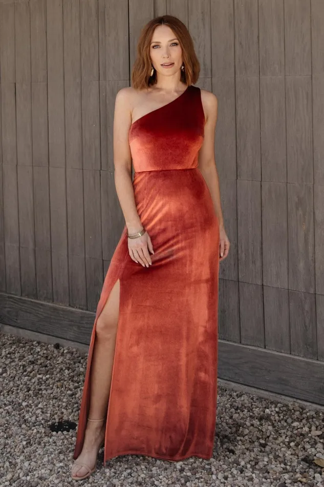 Tatiana Velvet One Shoulder Maxi Dress Cinnamon Women Baltic Born Maxi Dresses